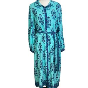 Celina Moon Midi Dress Women’s XL Blue Purple Button Front Long Sleeves